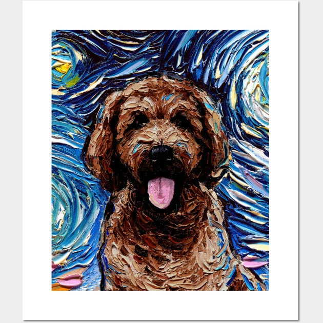 Brown Goldendoodle Night Portrait Wall Art by sagittariusgallery